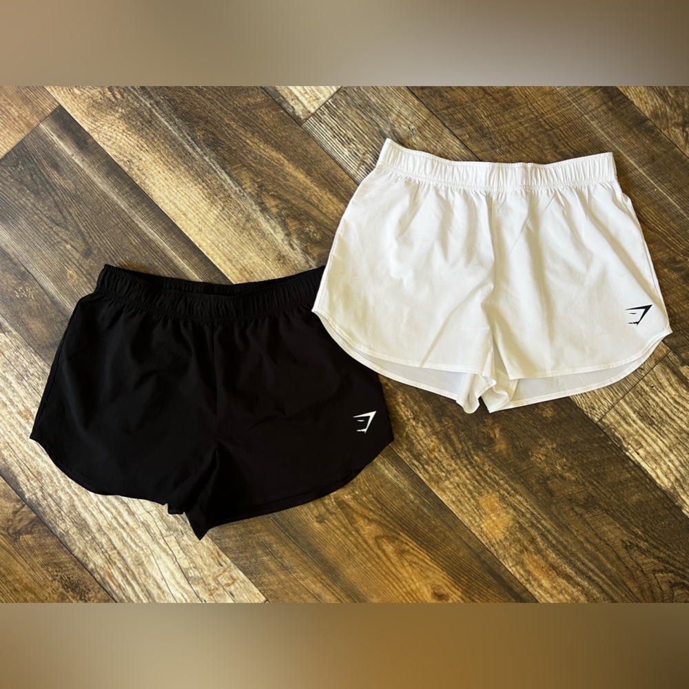 white and black gymshark shorts size s